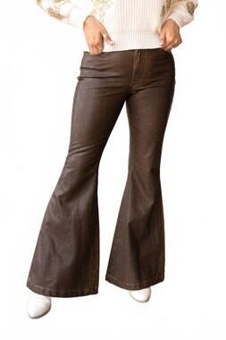 NEW GRACE + EMMA the brandy rustic leather bellbottoms pants in brown